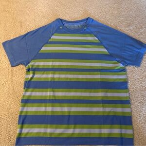AussieBum t shirt blue large green  stripe chest stretch